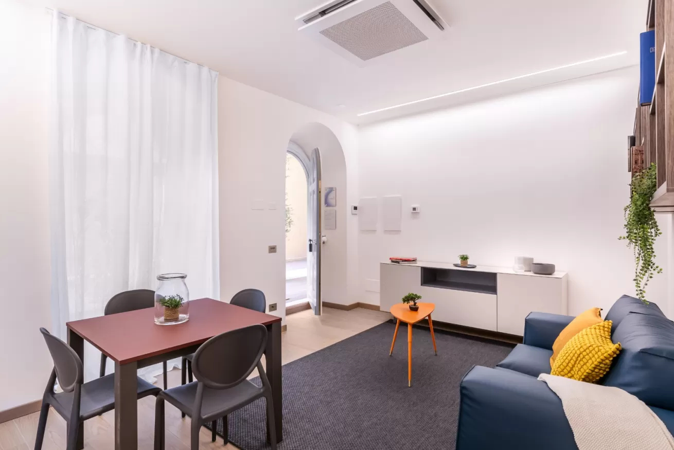 Standard one-bedroom apartment Rome - living room with kitchenette at Cavour 238