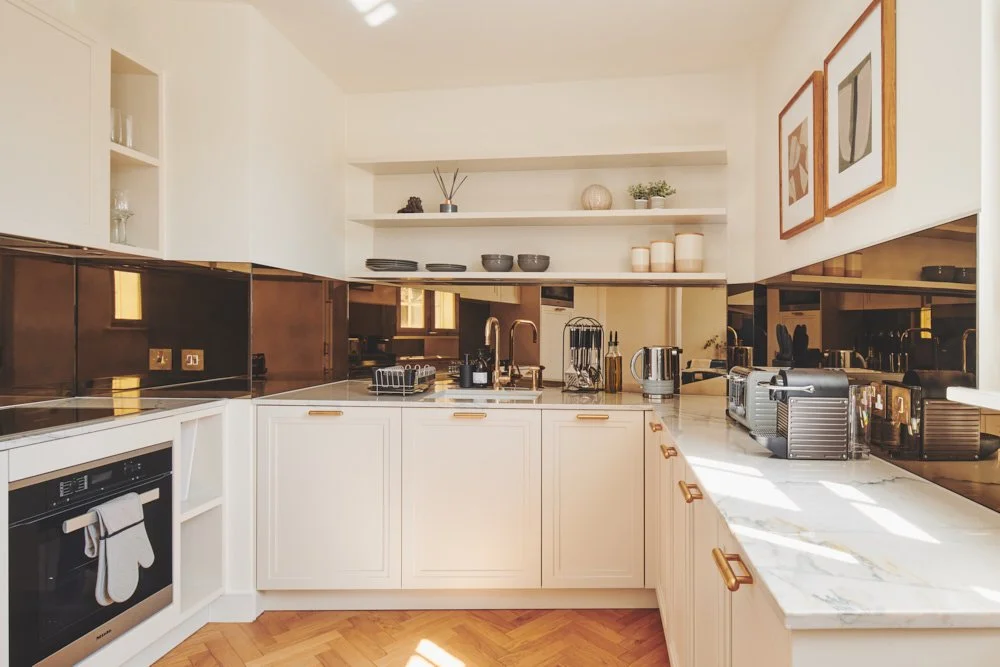 Stylish contemporary living room with plush seating elegant decor and warm ambient lighting perfect for relaxation and entertaining in Westminster luxury apartment